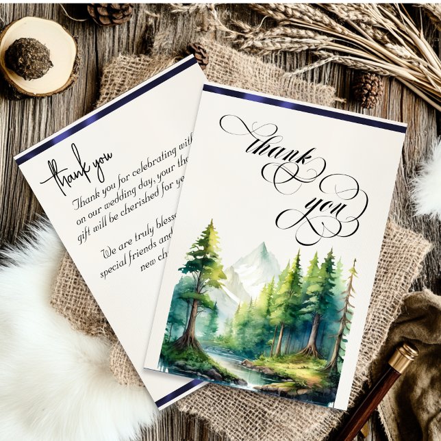 Mountains, Monogram & Calligraphy - Blue Thank You Card (Creator Uploaded)