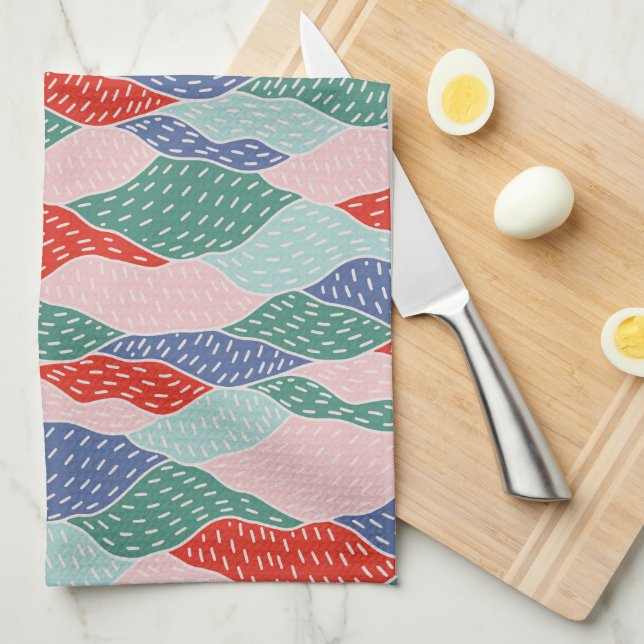 Mountains, mosaic, collage, hand drawn, dish kitchen towel (Quarter Fold)