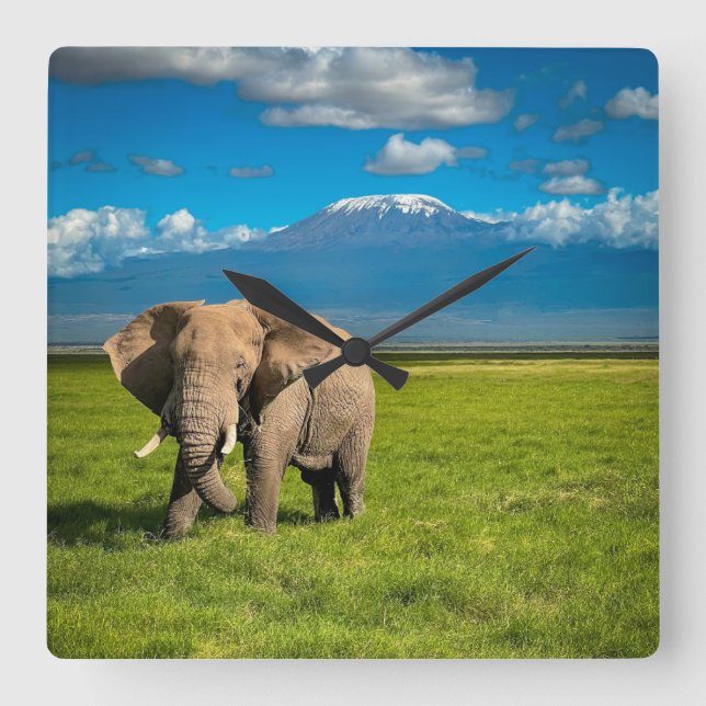 Mountains | Mount Kilimanjaro Tanzania, Africa Square Wall Clock (Front)