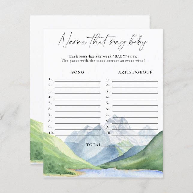 Mountains - Name that song baby shower game (Front/Back)