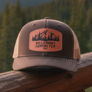 Mountains Nature Family Friends Camping Trip Gift Leather Patch Hat