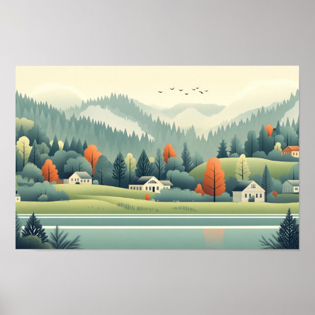 Mountains Nature Graphic Illustration Drawing Poster (Front)