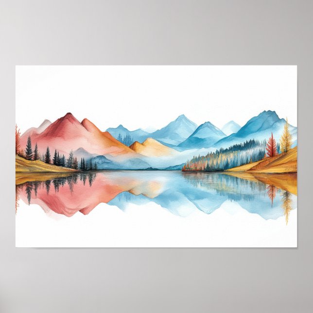 Mountains Nature Illustration Pastel Colour Paint Poster (Front)