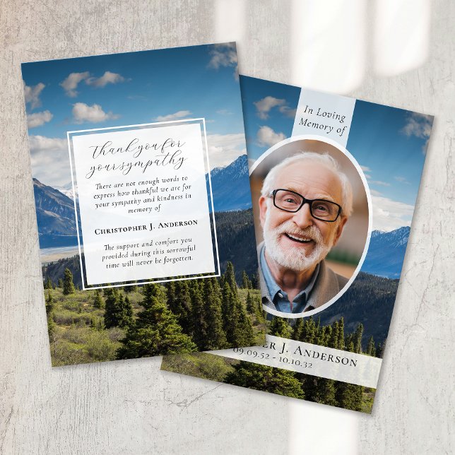 Mountains Nature Photo Sympathy Funeral Memorial Thank You Card (Creator Uploaded)
