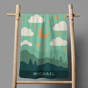 Mountains Nature Scenery Starry Sky BOHO Chic Name Baby Blanket