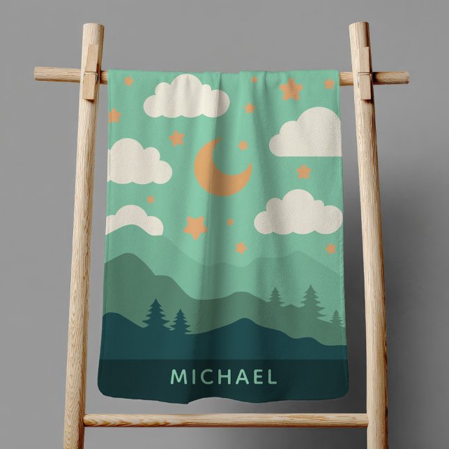 Mountains Nature Scenery Starry Sky BOHO Chic Name Baby Blanket (Creator Uploaded)