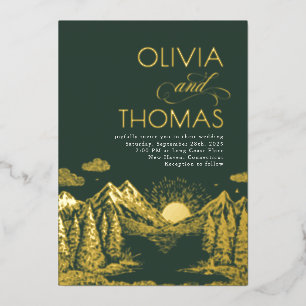 Mountains Nature Sunset Romantic Elegant Wedding Foil Invitation