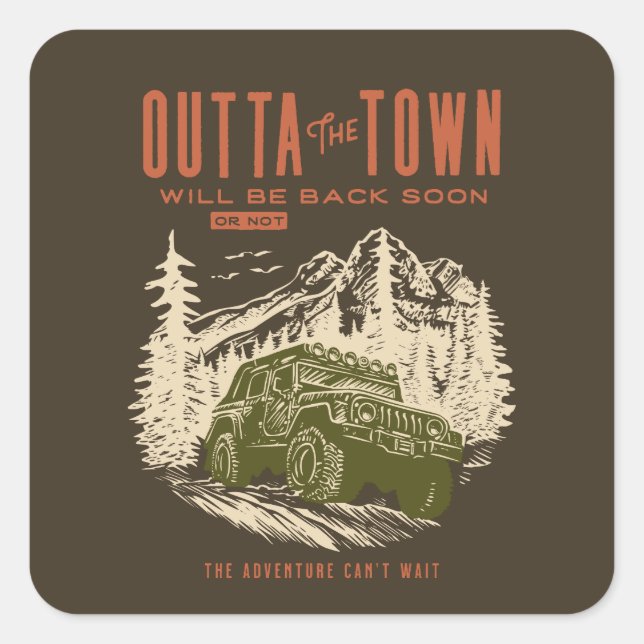 Mountains Offroad Out of Town Square Sticker (Front)