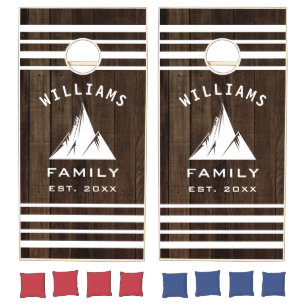 Mountains Personalized Family Name Rustic Wood Cornhole Set