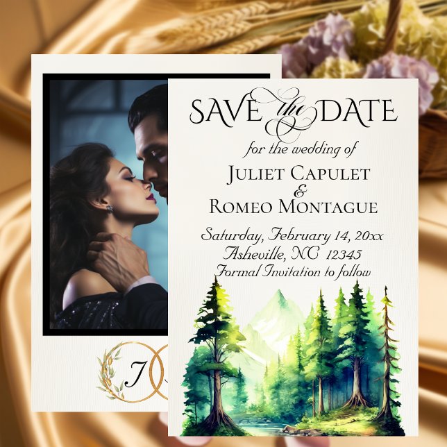 Mountains, Photo, & Monogram - Ivory Save The Date (Creator Uploaded)