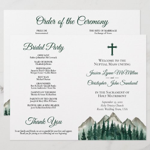 Mountains & Pine DIY Fold Catholic Wedding Program