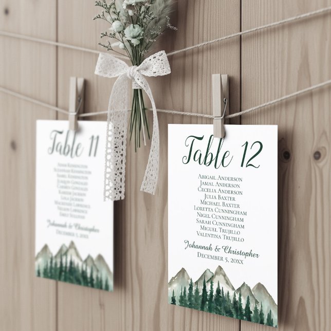 Mountains & Pine Table Seating Chart Card Large (Use these cards to create your own unique display!)