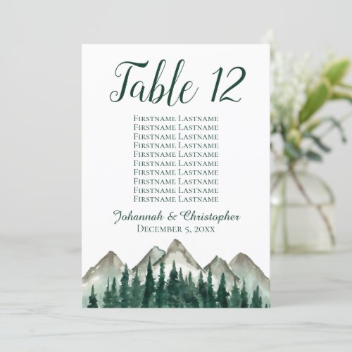 Mountains  Pine Table Seating Chart Card Large