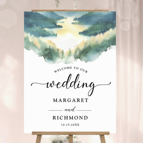 Mountains Pine Tree Boho Rustic Wedding Welcome Foam Board