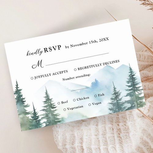 Mountains Pine Trees Landscape Wedding RSVP Card