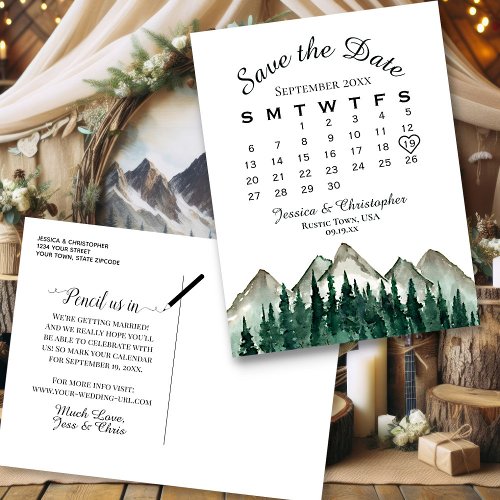 Mountains  Pine Wedding Calendar Save the Date Announcement Postcard