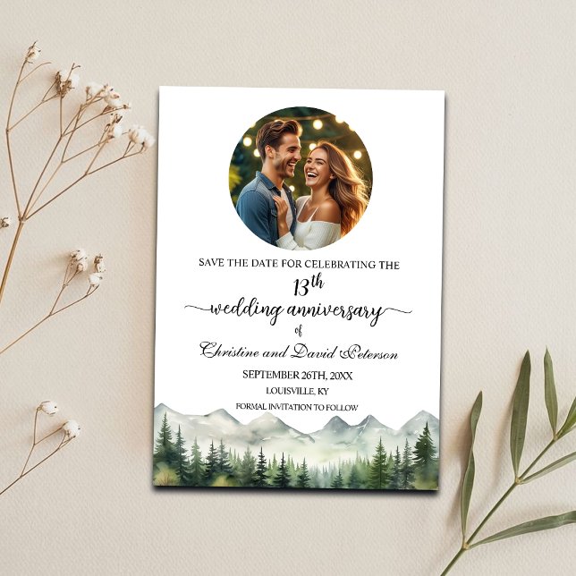 Mountains Pines 13th Wedding Anniversary Photo Save The Date (Creator Uploaded)
