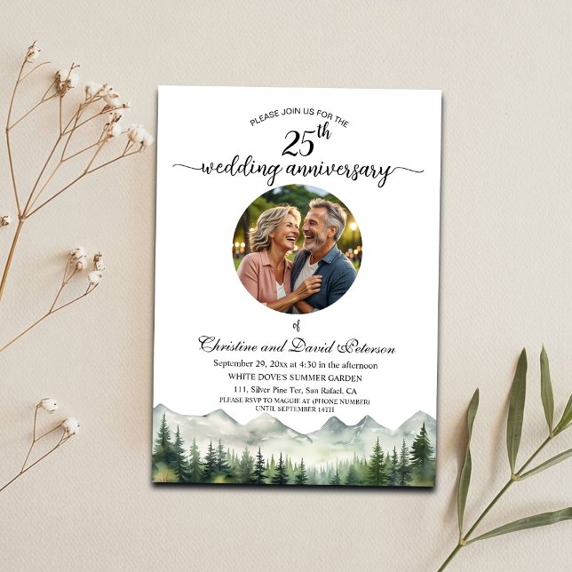 Mountains Pines 25th Wedding Anniversary Photo Invitation (Creator Uploaded)