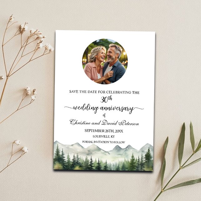 Mountains Pines 30th Wedding Anniversary Photo Save The Date (Creator Uploaded)