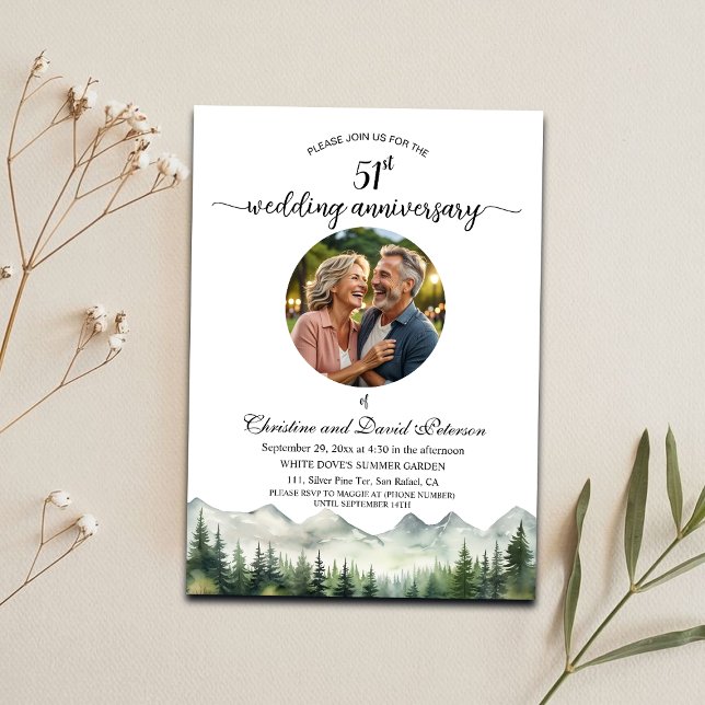 Mountains Pines 51st Wedding Anniversary Photo Invitation (Creator Uploaded)