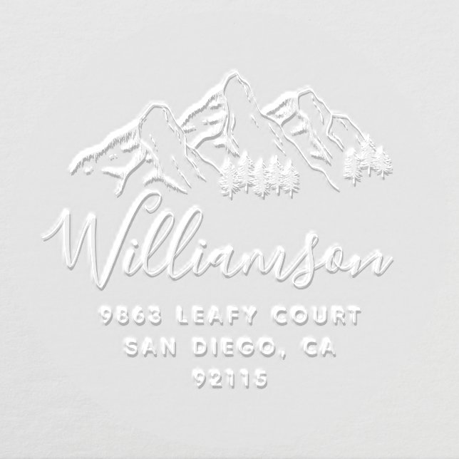 Mountains & Pines Elegant Script Return Address Embosser (Design)