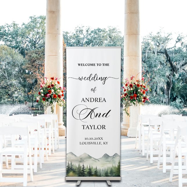 Mountains Pines Elegant 'Welcome to our Wedding' Retractable Banner (Creator Uploaded)