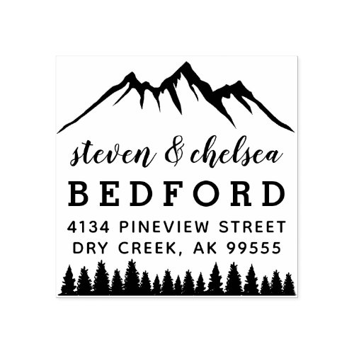 Mountains  Pines Married Couple Return Address Rubber Stamp