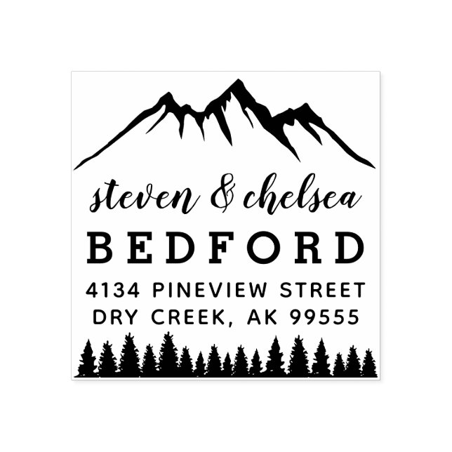 Mountains & Pines Married Couple Return Address Rubber Stamp (Imprint)