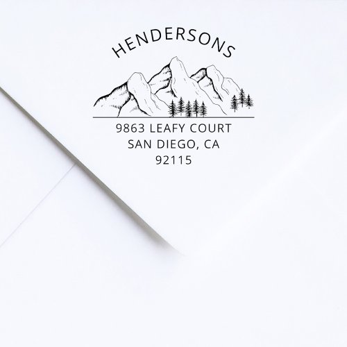 Mountains Pines Modern Rustic Return Address Rubber Stamp