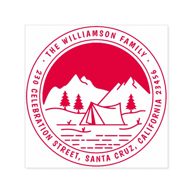 Mountains & Pines Round Camping Return Address Self-inking Stamp (Design)