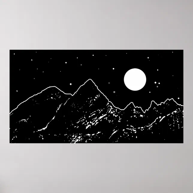 Mountains range landscape black and white graphic poster | Zazzle