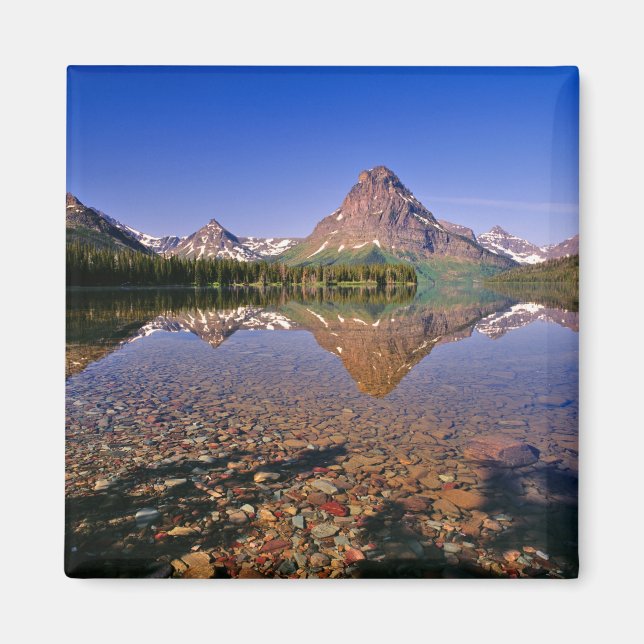Mountains reflect into calm Two Medicine Lake in Magnet (Front)