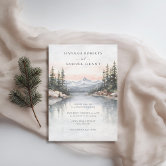Rustic Kraft Hand-drawn Mountains & Trees Wedding Invitation Postcard