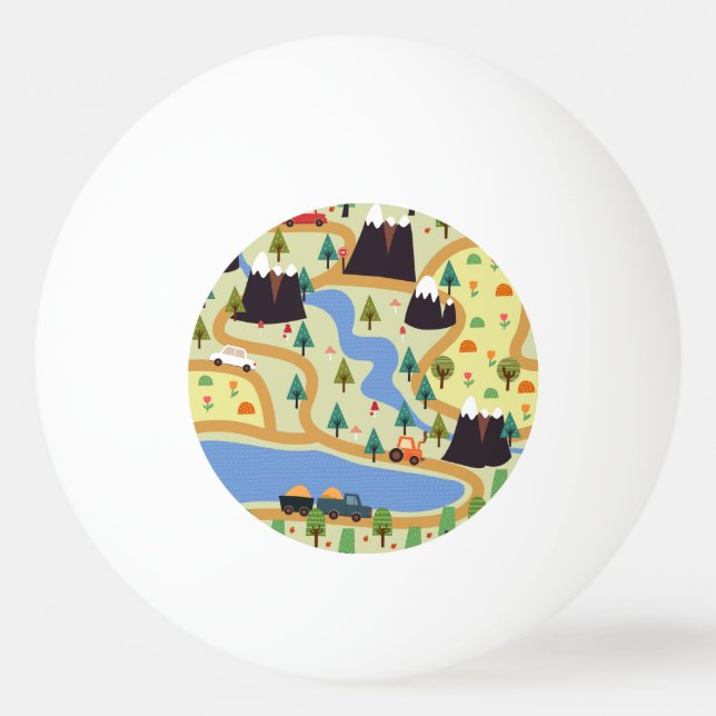 Mountains, rivers, forest, car pattern. ping pong ball (Front)