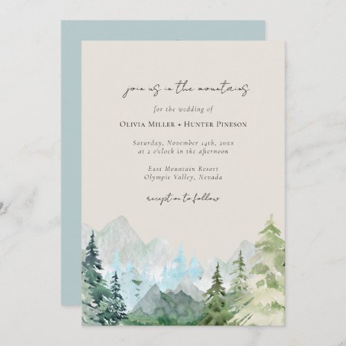 Mountains Rustic Forest QR Code All in One Wedding Invitation