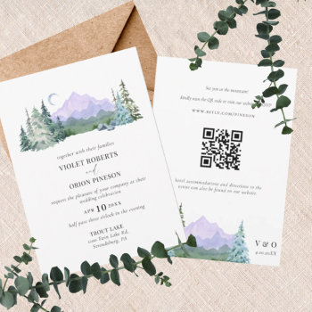 Mountains Rustic Forest Qr Code All In One Wedding Invitation by PrintedbyCharlotte at Zazzle
