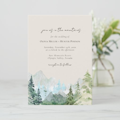 Mountains Rustic Forest QR Code All in One Wedding Invitation | Zazzle