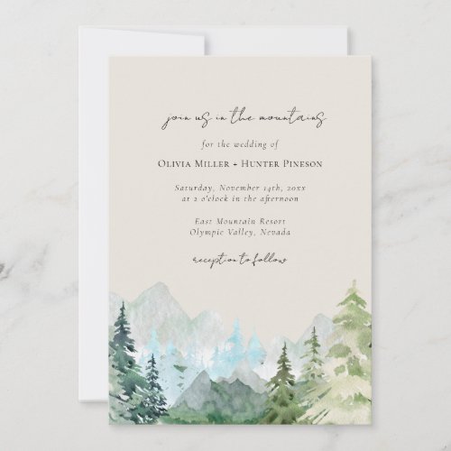 Mountains Rustic Forest QR Code All in One Wedding Invitation