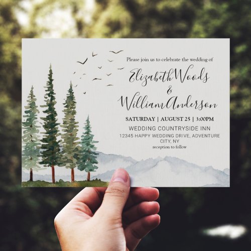 Mountains _ Rustic Pine Wedding  Invitation