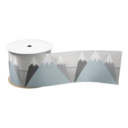 Mountains Satin Ribbon Spool gray Teal Bow