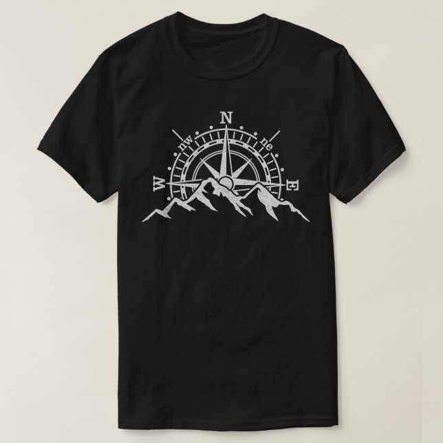 Mountains Scene and Compass Rose Adventure Sports  T-Shirt (Design Front)