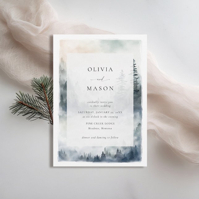 Mountains Scene Rustic Blue Ridge Romantic Wedding Invitation (mountains wedding invitation rustic outdoors blue ridge apalachian watercolor scene modern elegant)