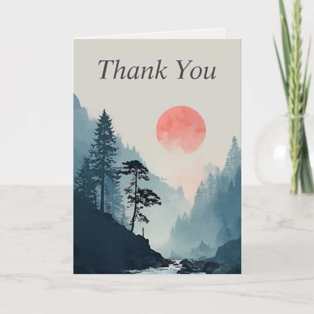 Mountains & Setting Sun Thank You Card (Front)