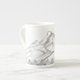 Mountains Sketched in Pencil on Latte Mug