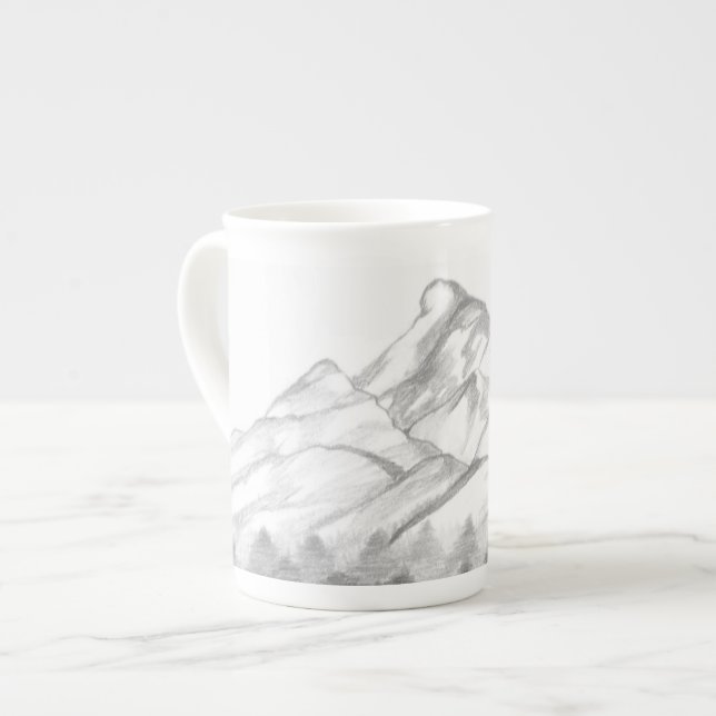Mountains Sketched in Pencil on Latte Mug (Front Left)