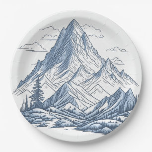 Mountains Sketches Paper Plates