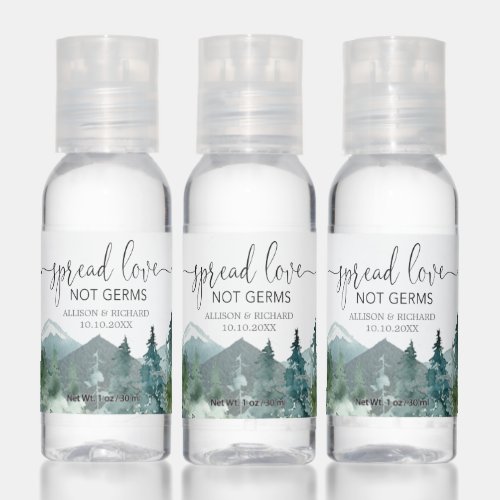 Mountains spread love not germs wedding favors hand sanitizer