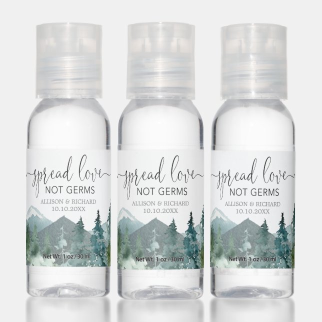 Mountains spread love not germs wedding favors hand sanitizer (Set)