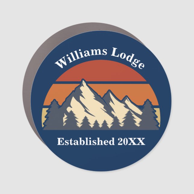 Mountains Sunset Woods Custom Blue Company Name Car Magnet (Front)