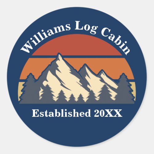 Mountains Sunset Woods Custom Blue Company Name Classic Round Sticker